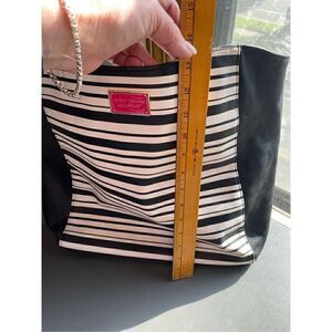 Betsey Johnson Black and white striped tote floral satin lining